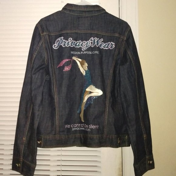 ❤️PRIVACY WEAR Jeweled Pink Ribbon Breast Cancer Awareness Denim Jacket Size XXL - Picture 12 of 12
